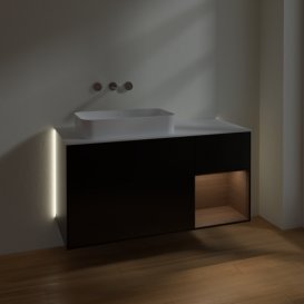 Тумба під раковину Villeroy & Boch Finion 120х50,1 см із підсвічуванням МДФ чорний матовий лак/скло біле матове G691GNPD