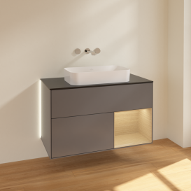 Тумба під раковину Villeroy & Boch Finion 100х50,1 см з підсвічуванням МДФ антрацит матовий лак/скло чорне матове G662PCGK