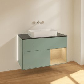 Тумба под раковину Villeroy & Boch Finion 100х50,1 см с подсветкой МДФ оливковый матовый лак/стекло черное матовое G662PCGM