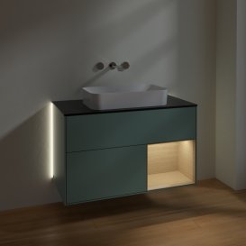 Тумба під раковину Villeroy & Boch Finion 100х50,1 см із підсвічуванням МДФ оливковий матовий лак/скло чорне матове G662PCGM