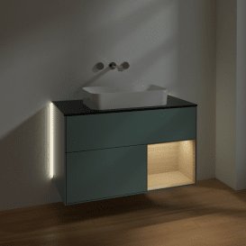 Тумба под раковину Villeroy & Boch Finion 100х50,1 см с подсветкой МДФ оливковый матовый лак/стекло черное матовое G662PCGM