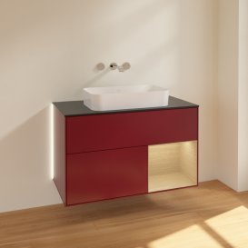 Тумба під раковину Villeroy & Boch Finion 100х50,1 см з підсвічуванням МДФ півонія матовий лак/скло чорне матове G662PCHB