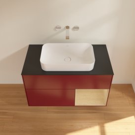 Тумба під раковину Villeroy & Boch Finion 100х50,1 см з підсвічуванням МДФ півонія матовий лак/скло чорне матове G662PCHB