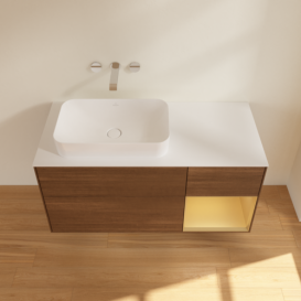 Тумба под раковину Villeroy & Boch Finion 120х50,1 см с подсветкой МДФ шпон грецкого ореха/стекло белое матовое G691HFGN