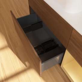 Тумба под раковину Villeroy & Boch Finion 120х50,1 см с подсветкой МДФ шпон грецкого ореха/стекло белое матовое G691HFGN