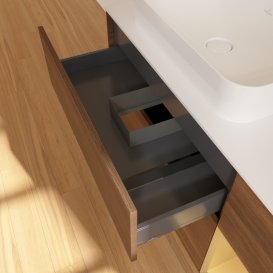 Тумба под раковину Villeroy & Boch Finion 120х50,1 см с подсветкой МДФ шпон грецкого ореха/стекло белое матовое G691HFGN