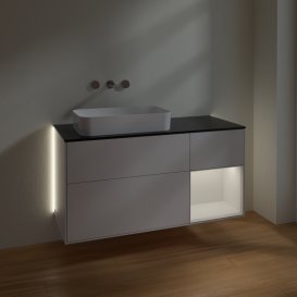 Тумба под раковину Villeroy & Boch Finion 120х50,1 см с подсветкой МДФ глянцевый белый лак/стекло черное матовое G692GFGF