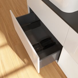 Тумба под раковину Villeroy & Boch Finion 120х50,1 см с подсветкой МДФ глянцевый белый лак/стекло черное матовое G692GFGF