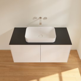 Тумба под раковину Villeroy & Boch Finion 120х50,1 см МДФ белый матовый лак/стекло черное матовое F67200MT