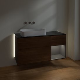 Тумба под раковину Villeroy & Boch Finion 120х50,1 см с подсветкой МДФ шпон грецкого ореха/стекло черное матовое G692GKGN