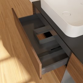 Тумба под раковину Villeroy & Boch Finion 120х50,1 см с подсветкой МДФ шпон грецкого ореха/стекло черное матовое G692GKGN