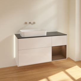 Тумба під раковину Villeroy & Boch Finion 120х50,1 см з підсвіткою МДФ білий глянцевий лак/скло чорне матове G692GNGF