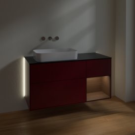 Тумба под раковину Villeroy & Boch Finion 120х50,1 см с подсветкой МДФ пион матовый лак/стекло черное матовое G692GNHB