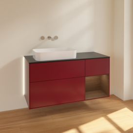 Тумба под раковину Villeroy & Boch Finion 120х50,1 см с подсветкой МДФ пион матовый лак/стекло черное матовое G692GNHB