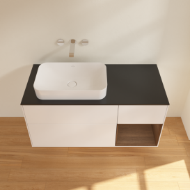 Тумба під раковину Villeroy & Boch Finion 120х50,1 см із підсвічуванням МДФ білий матовий лак/скло чорне матове G692GNMT