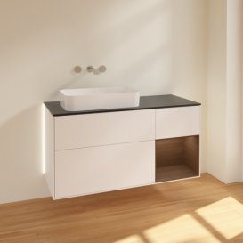 Тумба під раковину Villeroy & Boch Finion 120х50,1 см із підсвічуванням МДФ білий матовий лак/скло чорне матове G692GNMT