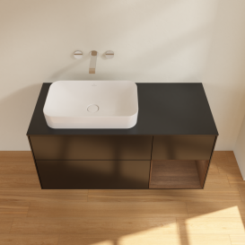 Тумба під раковину Villeroy & Boch Finion 120х50,1 см з підсвічуванням МДФ чорний матовий лак/скло чорне матове G692GNPD