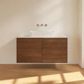 Тумба під раковину Villeroy & Boch Finion 120х50,1 см із підсвічуванням МДФ шпон волоського горіха/скло біле матове G67100GN