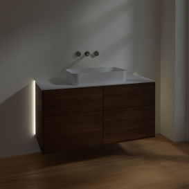 Тумба під раковину Villeroy & Boch Finion 120х50,1 см із підсвічуванням МДФ шпон волоського горіха/скло біле матове G67100GN