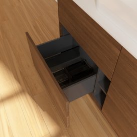 Тумба під раковину Villeroy & Boch Finion 120х50,1 см із підсвічуванням МДФ шпон волоського горіха/скло біле матове G67100GN