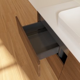 Тумба під раковину Villeroy & Boch Finion 120х50,1 см із підсвічуванням МДФ шпон волоського горіха/скло біле матове G67100GN