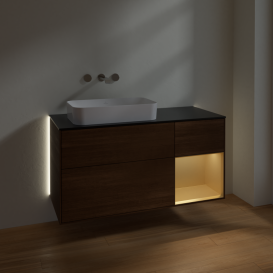 Тумба под раковину Villeroy & Boch Finion 120х50,1 см с подсветкой МДФ шпон грецкого ореха/стекло черное матовое G692HFGN