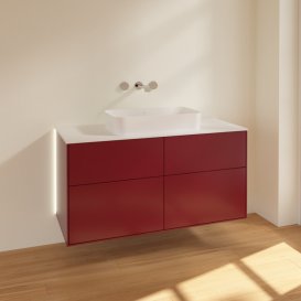 Тумба під раковину Villeroy & Boch Finion 120х50,1 см з підсвічуванням МДФ півонія матовий лак/скло біле матове G67100HB