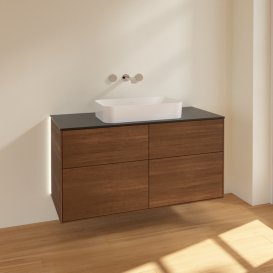 Тумба под раковину Villeroy & Boch Finion 120х50,1 см с подсветкой МДФ шпон грецкого ореха/стекло черное матовое G67200GN