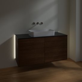 Тумба под раковину Villeroy & Boch Finion 120х50,1 см с подсветкой МДФ шпон грецкого ореха/стекло черное матовое G67200GN