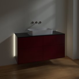 Тумба под раковину Villeroy & Boch Finion 120х50,1 см с подсветкой МДФ пион матовый лак/стекло черное матовое G67200HB