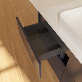 Тумба під раковину Villeroy & Boch Finion 120х50,1 см із підсвічуванням МДФ темно-синій матовий лак/скло біле матове G67100HG