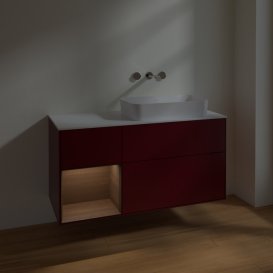 Тумба под раковину Villeroy & Boch Finion 120х50,1 см с подсветкой МДФ пион матовый лак/стекло белое матовое F681GNHB