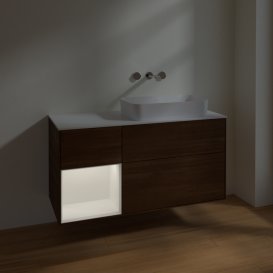 Тумба под раковину Villeroy & Boch Finion 120х50,1 см с подсветкой МДФ шпон грецкого ореха/стекло белое матовое F681MTGN