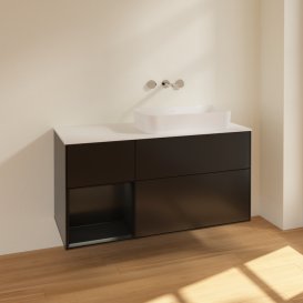 Тумба под раковину Villeroy & Boch Finion 120х50,1 см с подсветкой МДФ черный матовый лак/стекло белое матовое F681PDPD