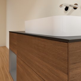 Тумба під раковину Villeroy & Boch Finion 120х50,1 см із підсвічуванням МДФ шпон волоського горіха/скло чорне матове F682GKGN