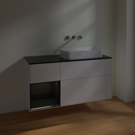 Тумба під раковину Villeroy & Boch Finion 120х50,1 см с подсветкой МДФ білий глянцевий лак/скло чорне матове F682PDGF