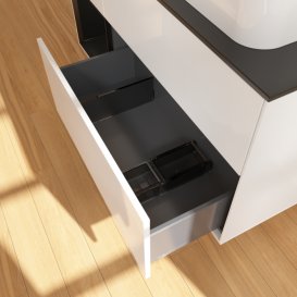 Тумба під раковину Villeroy & Boch Finion 120х50,1 см с подсветкой МДФ білий глянцевий лак/скло чорне матове F682PDGF