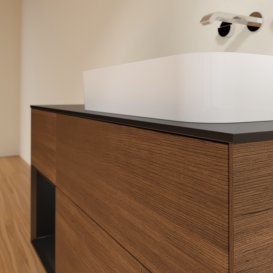 Тумба під раковину Villeroy & Boch Finion 120х50,1 см із підсвічуванням МДФ шпон волоського горіха/скло чорне матове F682PDGN