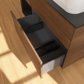 Тумба під раковину Villeroy & Boch Finion 120х50,1 см із підсвічуванням МДФ шпон волоського горіха/скло чорне матове F682PDGN