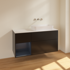 Тумба під раковину Villeroy & Boch Finion 120х50,1 см із підсвічуванням МДФ чорний матовий лак/скло біле матове F681HGPD