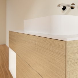 Тумба под раковину Villeroy & Boch Finion 120х50,1 см с подсветкой МДФ шпон дуба/стекло белое матовое F681MTPC