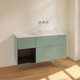 Тумба під раковину Villeroy & Boch Finion 120х50,1 см із підсвічуванням МДФ оливковий матовий лак/скло біле матове F681PDGM