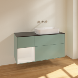 Тумба під раковину Villeroy & Boch Finion 120х50,1 см із підсвічуванням МДФ оливковий матовий лак/скло чорне матове F682GFGM