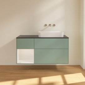 Тумба під раковину Villeroy & Boch Finion 120х50,1 см із підсвічуванням МДФ оливковий матовий лак/скло чорне матове F682GFGM