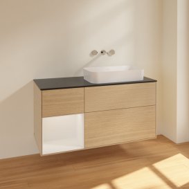 Тумба під раковину Villeroy & Boch Finion 120х50,1 см із підсвічуванням МДФ шпон дуба/скло чорне матове F682GFPC