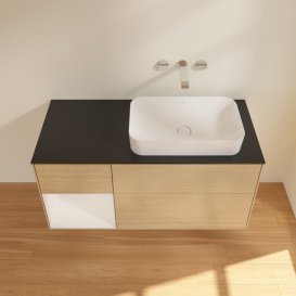 Тумба під раковину Villeroy & Boch Finion 120х50,1 см із підсвічуванням МДФ шпон дуба/скло чорне матове F682GFPC