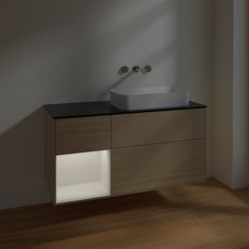 Тумба під раковину Villeroy & Boch Finion 120х50,1 см із підсвічуванням МДФ шпон дуба/скло чорне матове F682GFPC