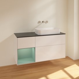 Тумба під раковину Villeroy & Boch Finion 120х50,1 см с подсветкой МДФ білий глянцевий лак/скло чорне матове F682GMGF