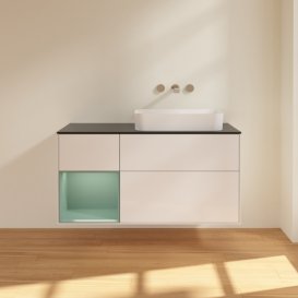 Тумба під раковину Villeroy & Boch Finion 120х50,1 см с подсветкой МДФ білий глянцевий лак/скло чорне матове F682GMGF