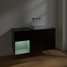 Тумба під раковину Villeroy & Boch Finion 120х50,1 см із підсвічуванням МДФ чорний матовий лак/скло чорне матове F682GMPD